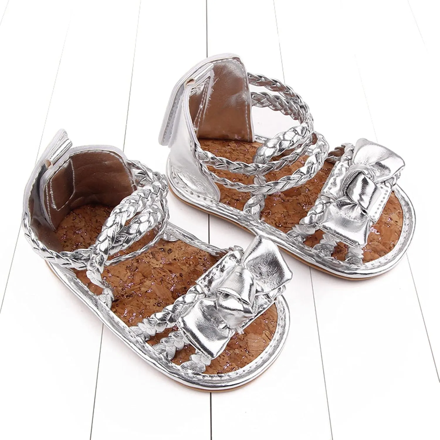 0-18Months Baby Boys Girls Bow Sandals Soft Non-Slip Rubber Sole Summer Flat Walking Shoes Infant First Walker Shoes