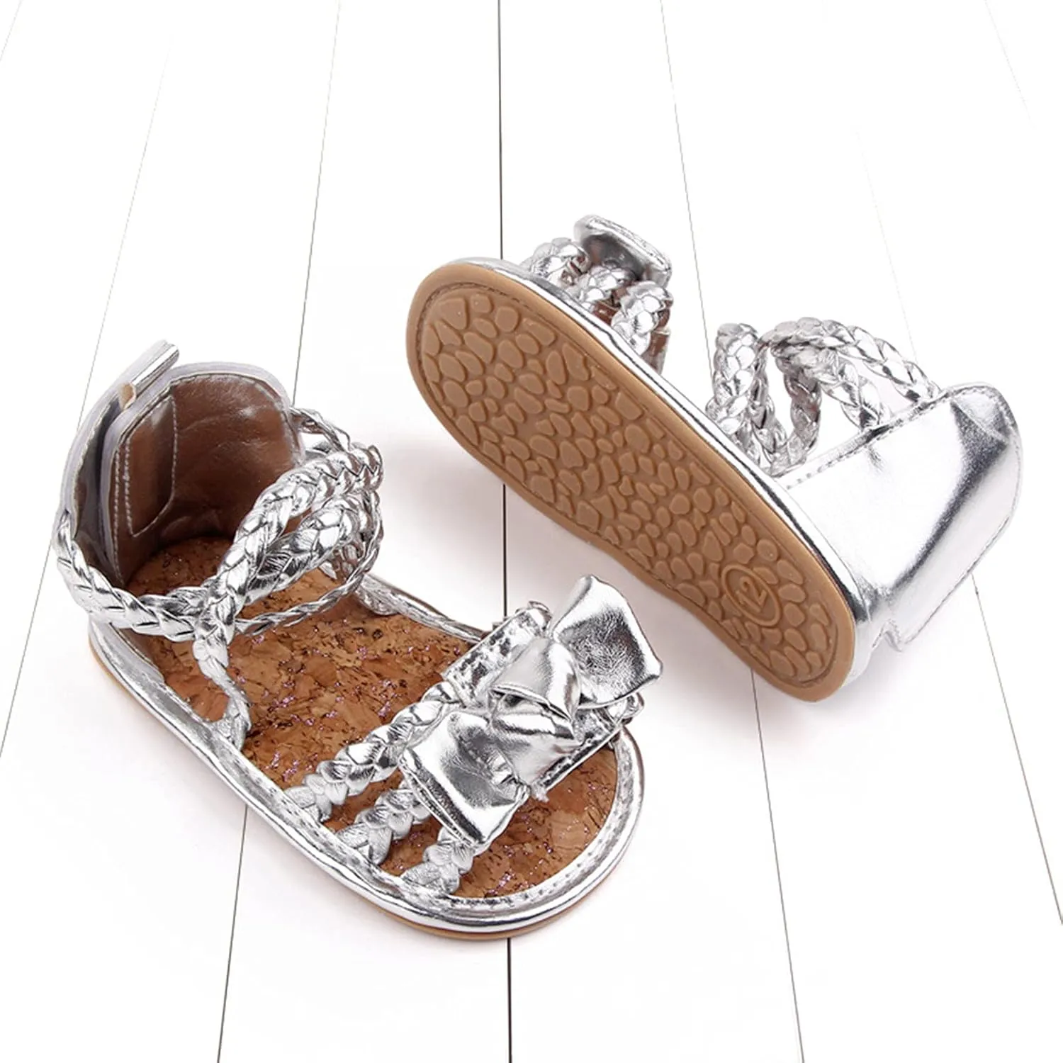 0-18Months Baby Boys Girls Bow Sandals Soft Non-Slip Rubber Sole Summer Flat Walking Shoes Infant First Walker Shoes
