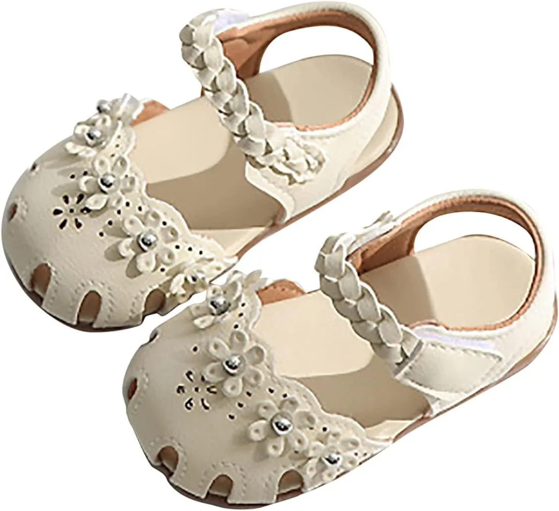 2025 Toddler Baby Girls Closed Toe Flat Sandals Cute Soft Sole Slippers with Ankle Strap Summer Beach Vacation Shoes