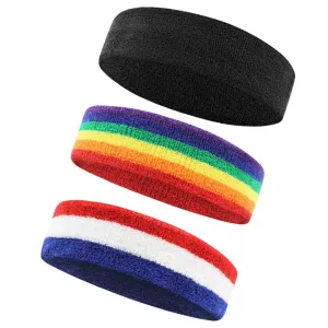 3 Piece Athletic Sweatbands Moisture Wicking Terry Cloth Headbands For Sports