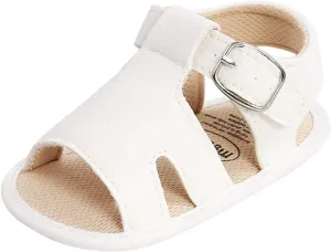 Baby Boy and Unisex Sandals Shoes for Infant/Toddlers First Walkers Anti-Slip Soft Sole Flat Shoes (White, 6-12 Months)