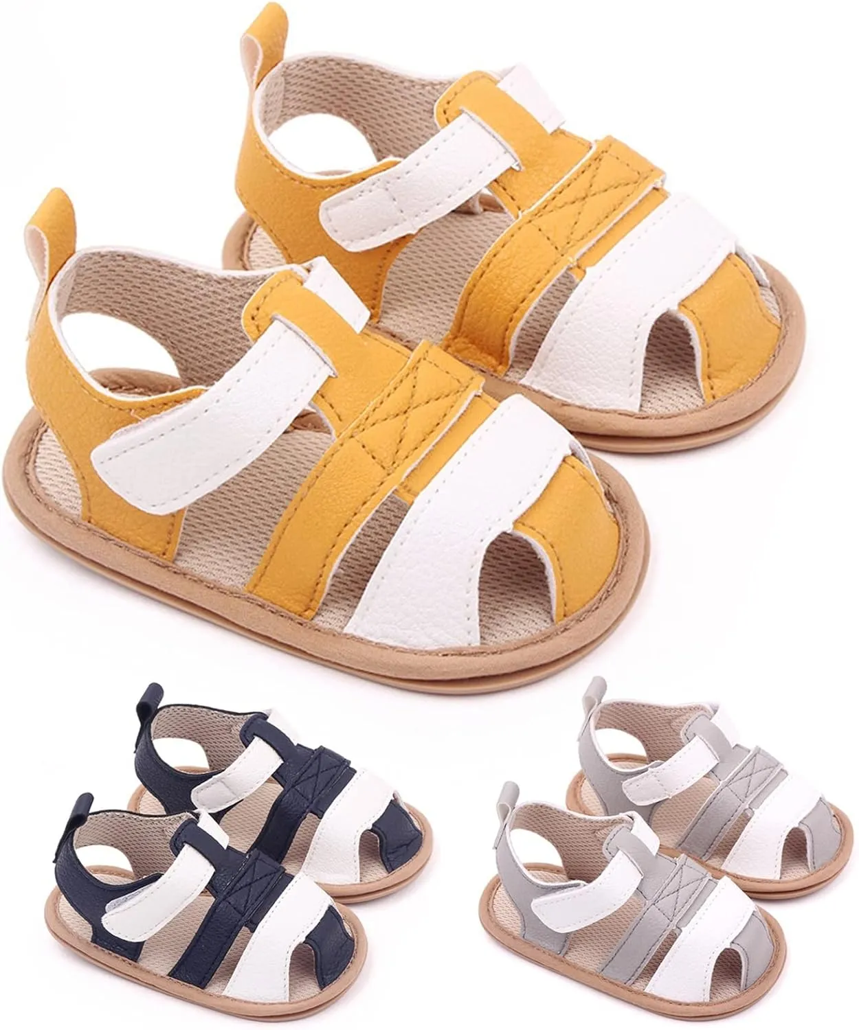 Baby Boy Girl Rome Open-Toe Flat Sandals Infant Squeaky Premium Rubber Sole Closed-Toe Non-Slip First Walkers Shoes