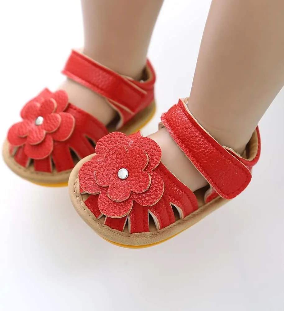 Baby Boy Girl Sandals Soft Sole Summer Flower Shoes Anti Slip Rubber Sole Newborn 0-18M Prewalker First Walking Shoes