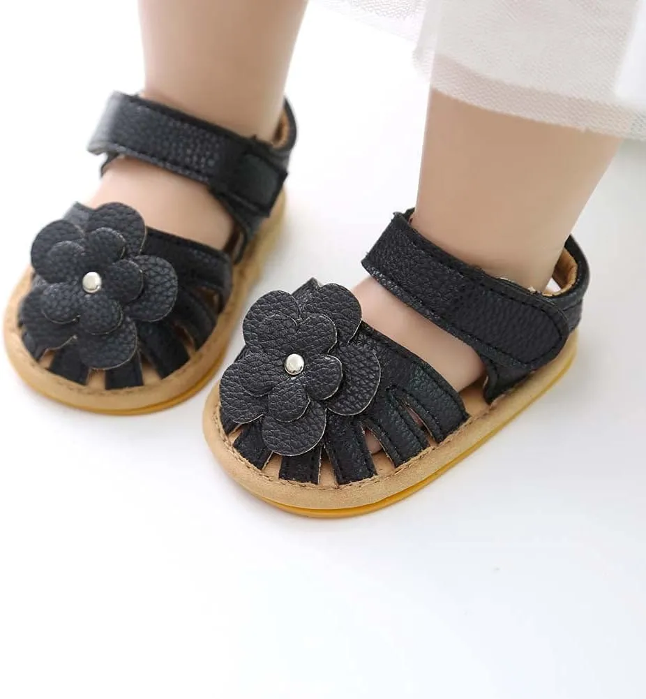 Baby Boy Girl Sandals Soft Sole Summer Flower Shoes Anti Slip Rubber Sole Newborn 0-18M Prewalker First Walking Shoes