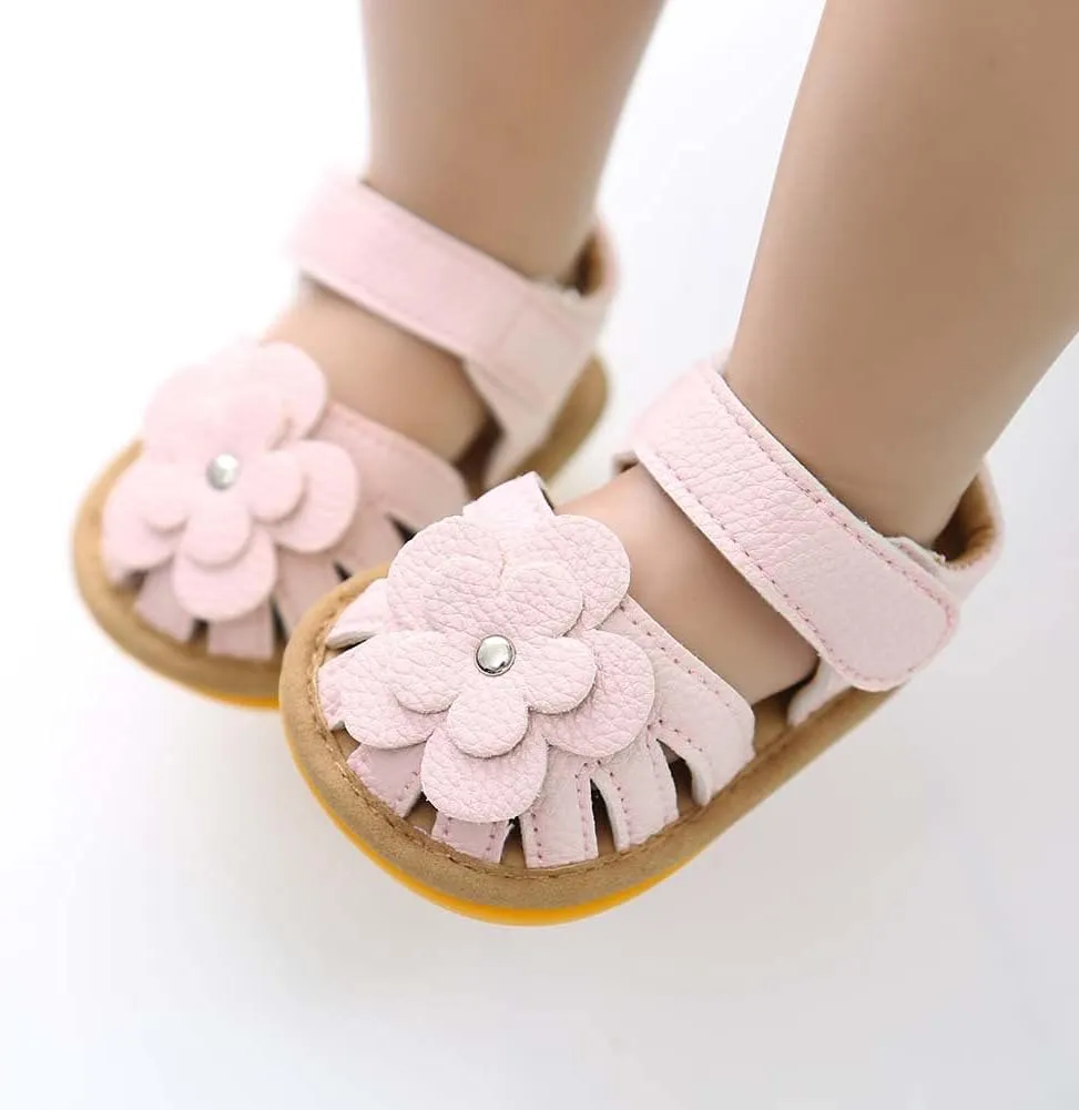 Baby Boy Girl Sandals Soft Sole Summer Flower Shoes Anti Slip Rubber Sole Newborn 0-18M Prewalker First Walking Shoes