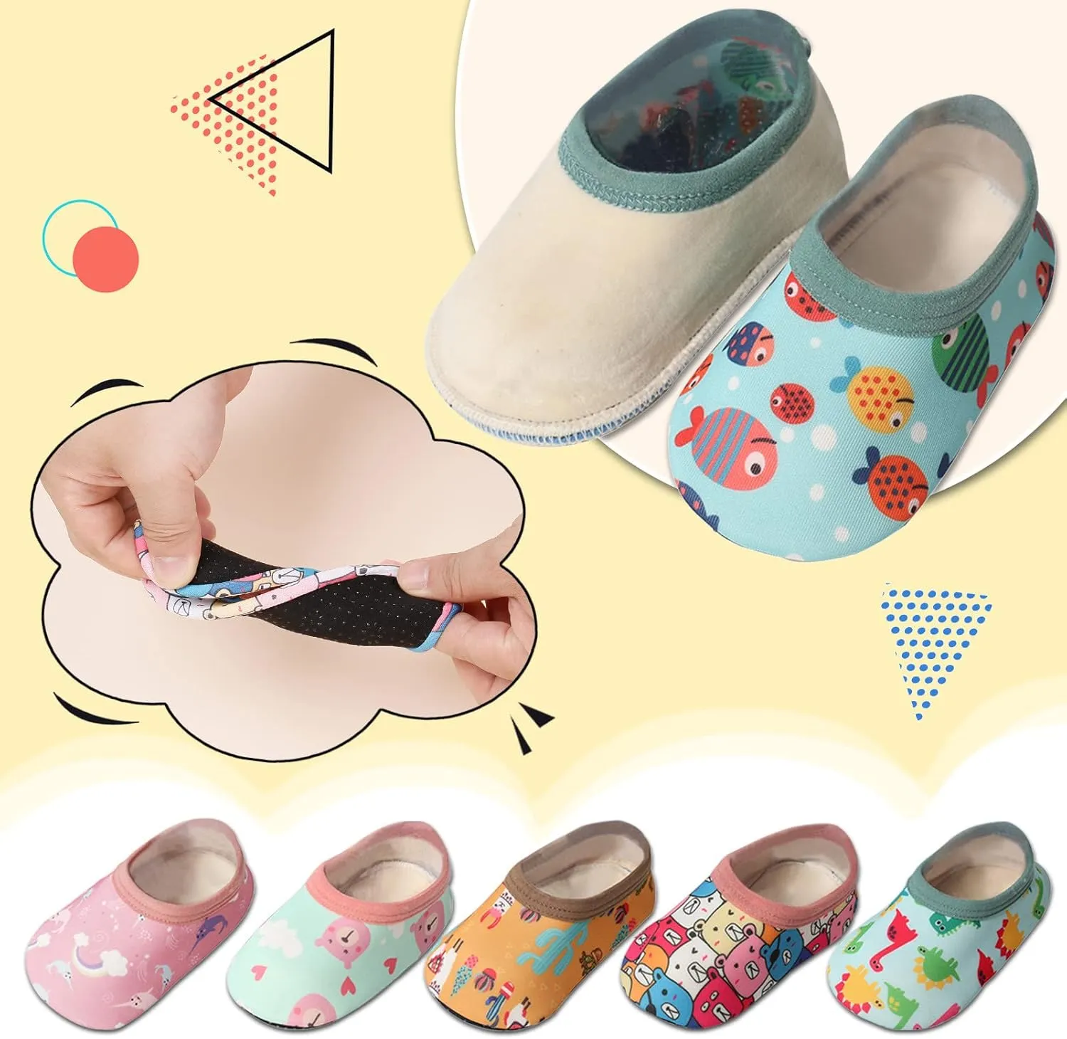 Baby Boys Girls Cartoon Floor Socks Barefoot Aqua Socks Non-Slip Shoes Toddler Anti-Slip Soft Sole Flats Shoes 0-6 Years (1-Brown, 2.5-3Years)