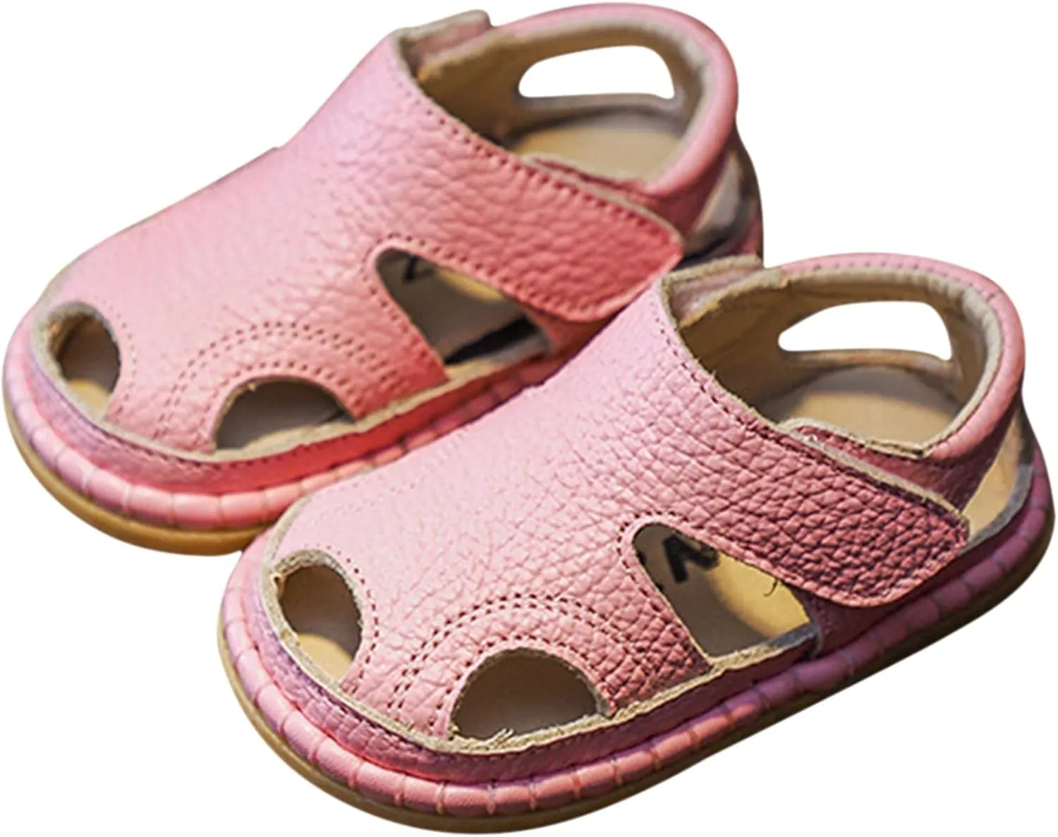 Baby Boys Girls Closed-Toe PU Leather Sandals Toddler Anti-Slip Rubber Sole First Walker Crib Solid Beach Shoes