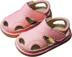 Baby Boys Girls Closed-Toe PU Leather Sandals Toddler Anti-Slip Rubber Sole First Walker Crib Solid Beach Shoes
