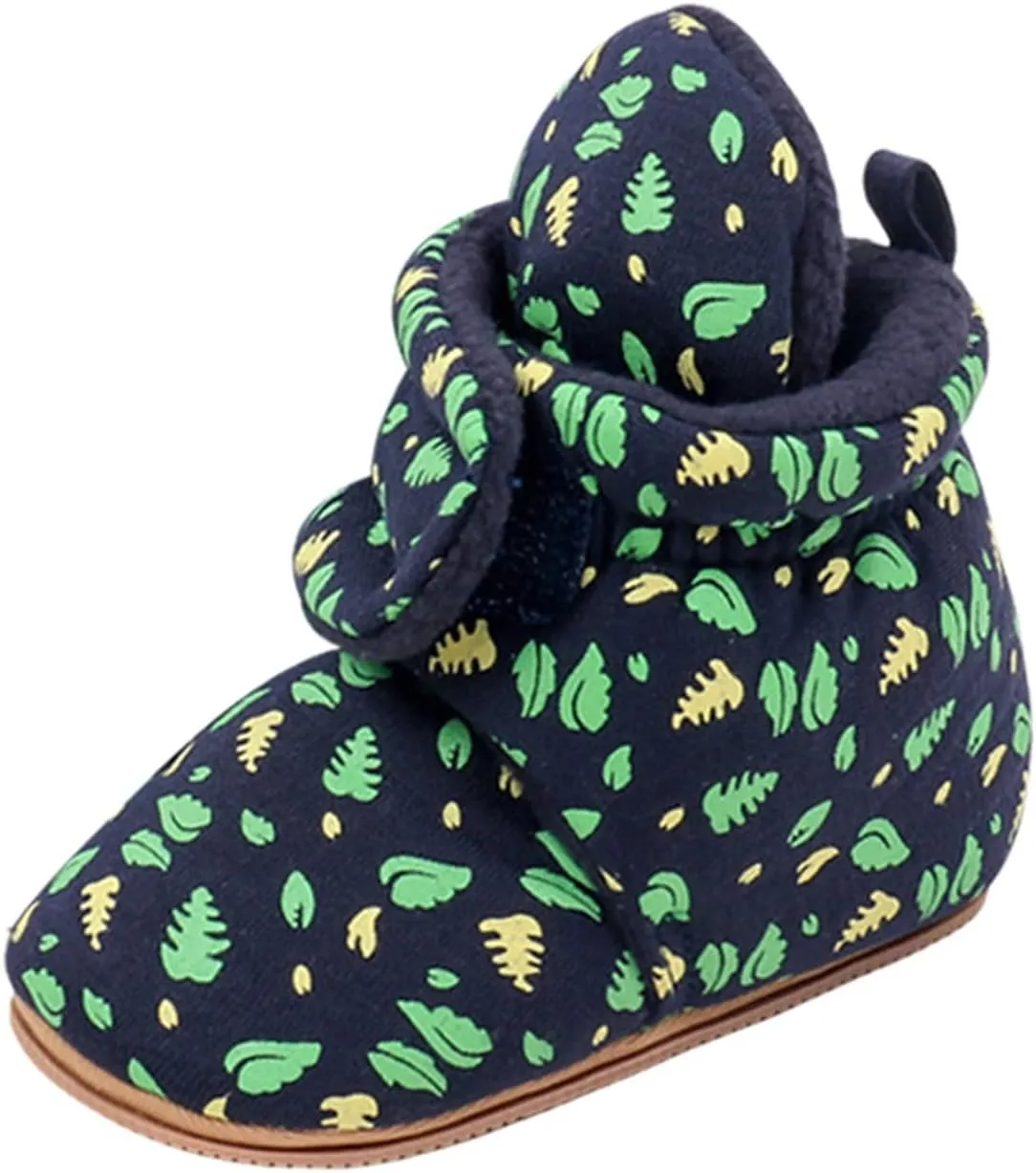 Baby Boys Girls Cozy Booties Toddle Leaves Pattern House Slippers Indoor Soft Sole Fleece Faux  Lined Shoes