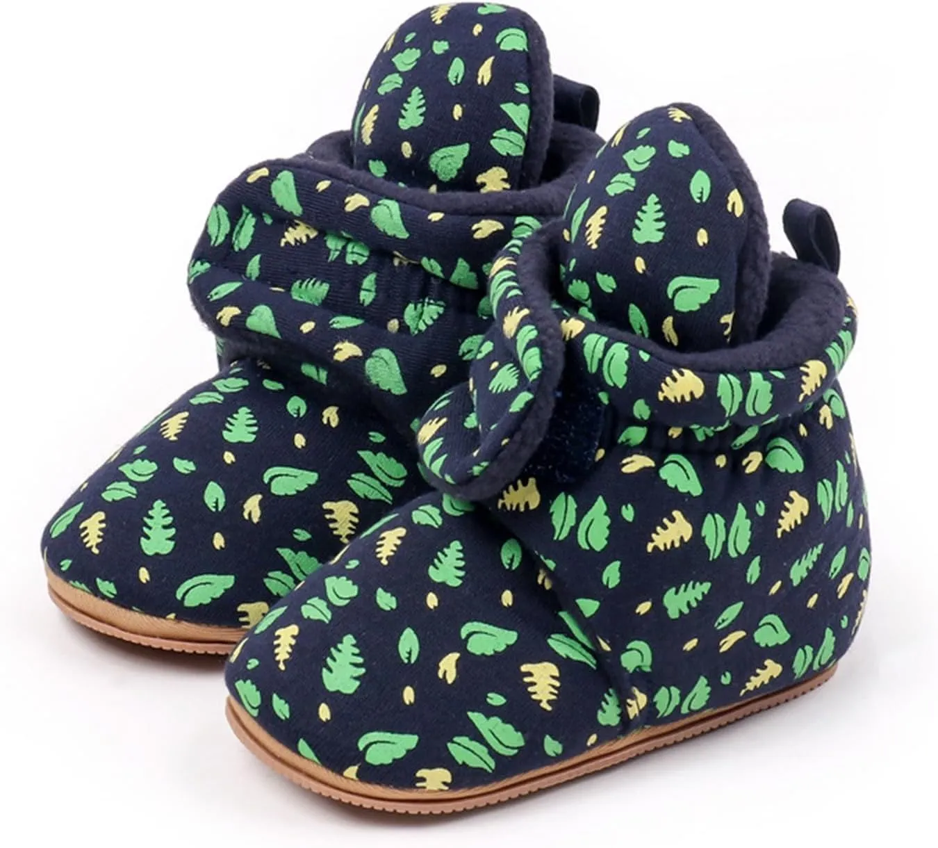Baby Boys Girls Cozy Booties Toddle Leaves Pattern House Slippers Indoor Soft Sole Fleece Faux  Lined Shoes