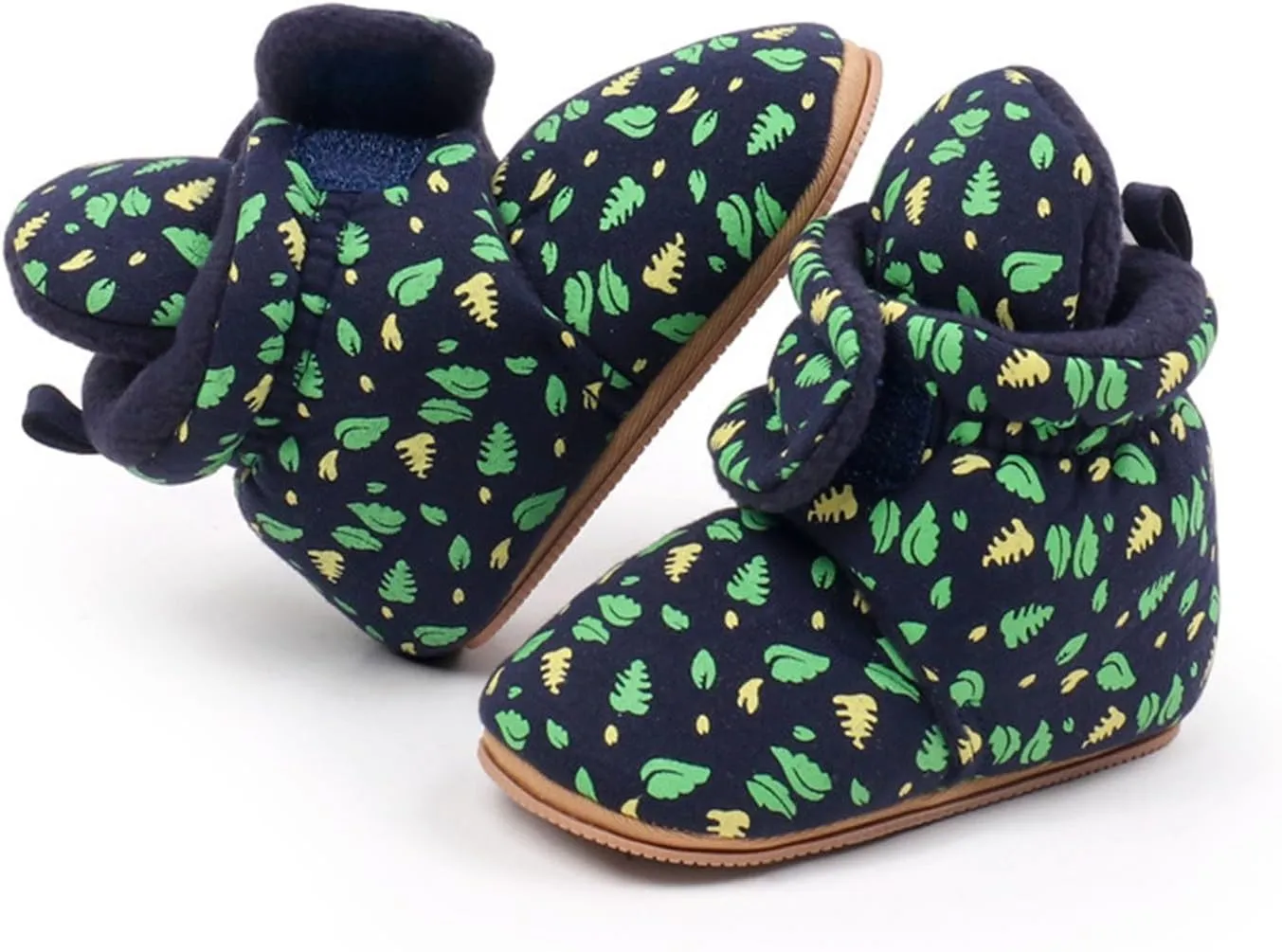 Baby Boys Girls Cozy Booties Toddle Leaves Pattern House Slippers Indoor Soft Sole Fleece Faux  Lined Shoes