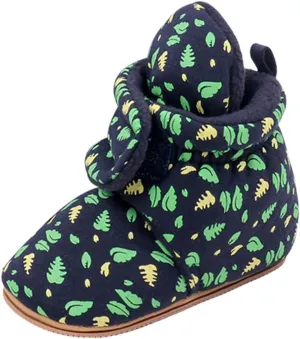 Baby Boys Girls Cozy Booties Toddle Leaves Pattern House Slippers Indoor Soft Sole Fleece Faux  Lined Shoes