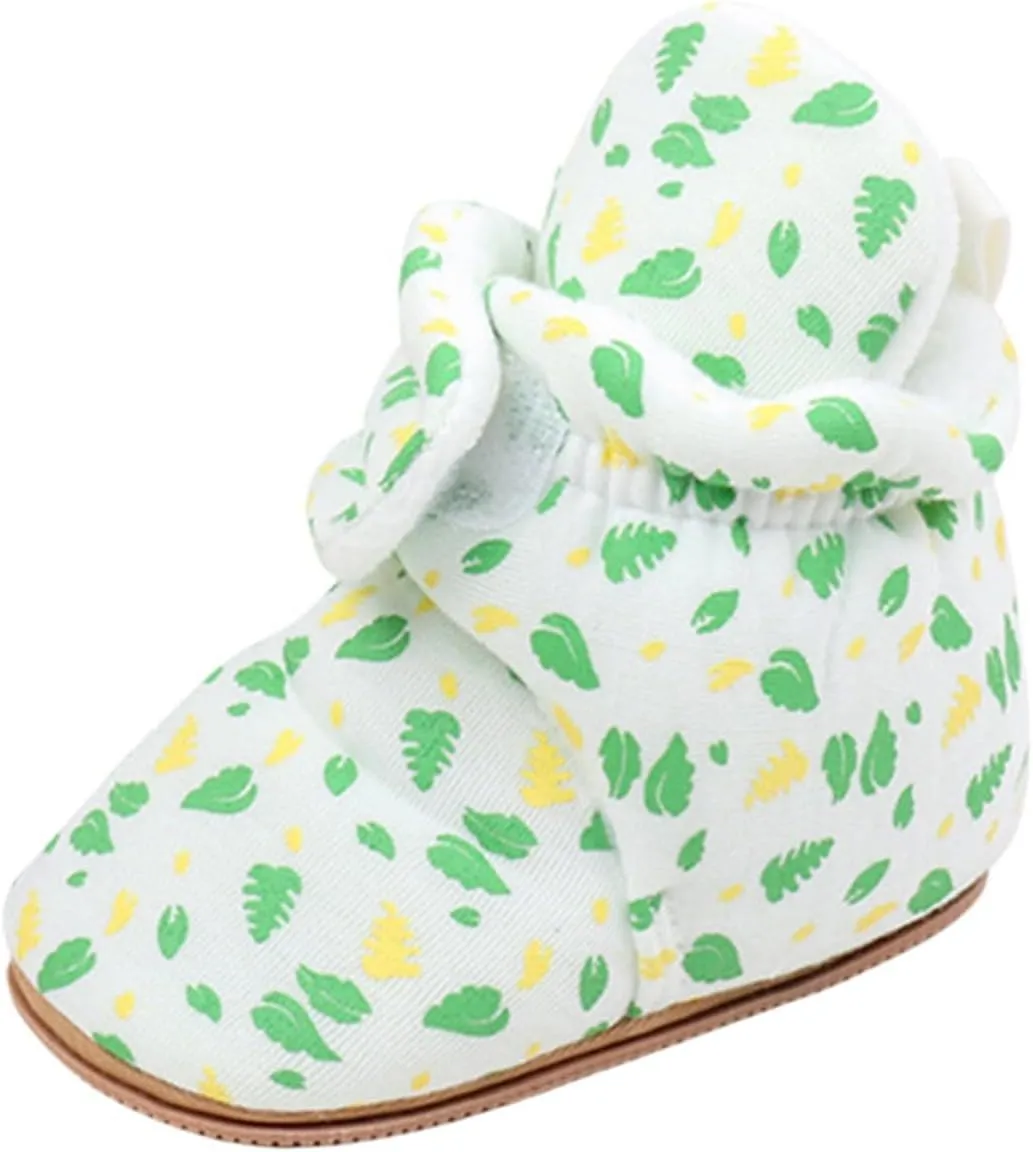 Baby Boys Girls Cozy Booties Toddle Leaves Pattern House Slippers Indoor Soft Sole Fleece Faux  Lined Shoes