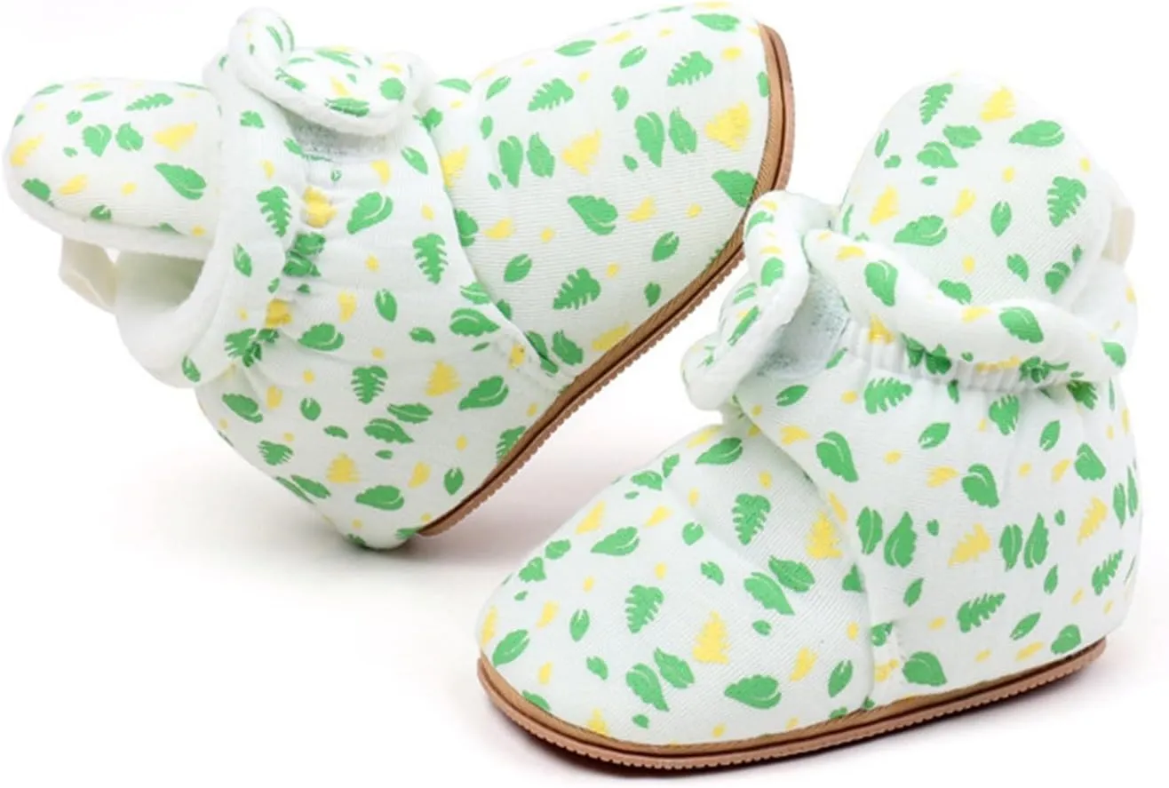 Baby Boys Girls Cozy Booties Toddle Leaves Pattern House Slippers Indoor Soft Sole Fleece Faux  Lined Shoes