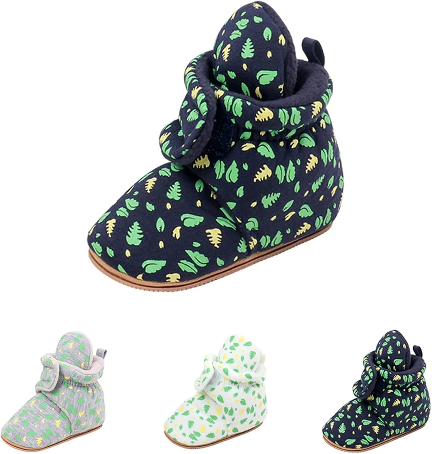 Baby Boys Girls Cozy Booties Toddle Leaves Pattern House Slippers Indoor Soft Sole Fleece Faux  Lined Shoes