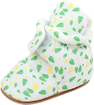 Baby Boys Girls Cozy Booties Toddle Leaves Pattern House Slippers Indoor Soft Sole Fleece Faux  Lined Shoes