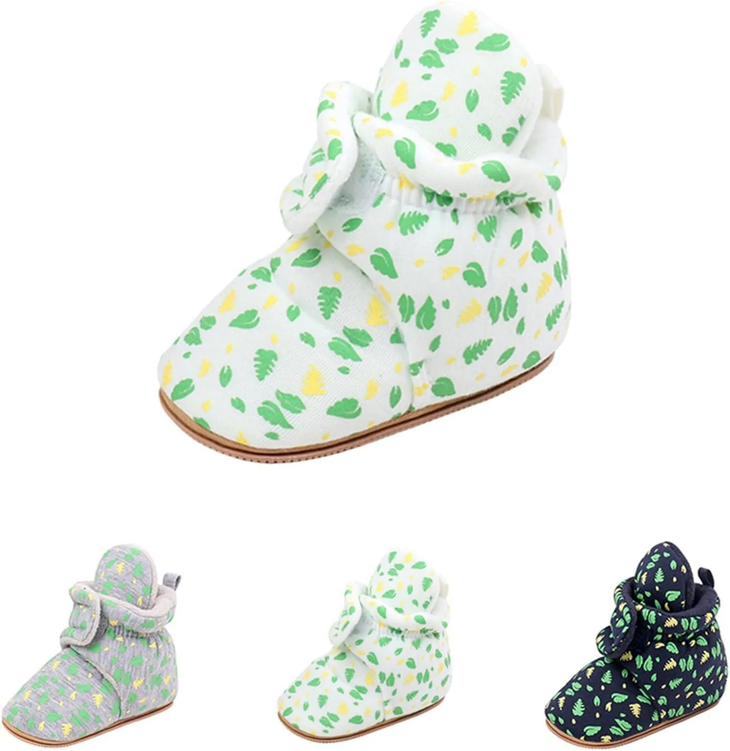 Baby Boys Girls Cozy Booties Toddle Leaves Pattern House Slippers Indoor Soft Sole Fleece Faux  Lined Shoes