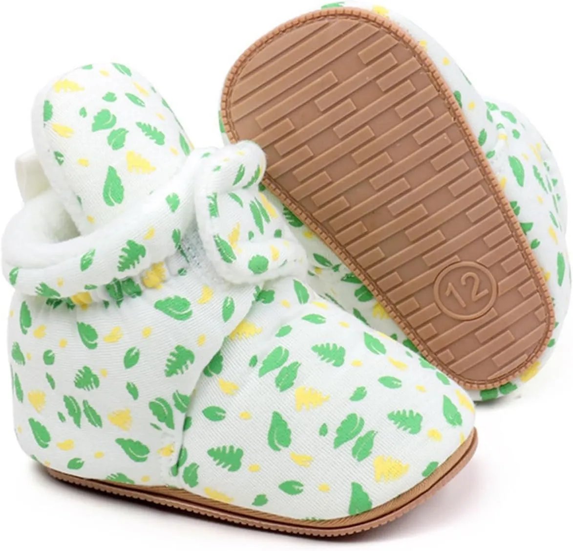 Baby Boys Girls Cozy Booties Toddle Leaves Pattern House Slippers Indoor Soft Sole Fleece Faux  Lined Shoes