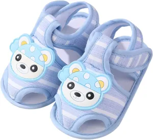Baby Boys Girls Cute Cartoon Sandals Infant Soft Sole Closed Toe Anti Slip Lightweight Fuzzy Slippers for Summer
