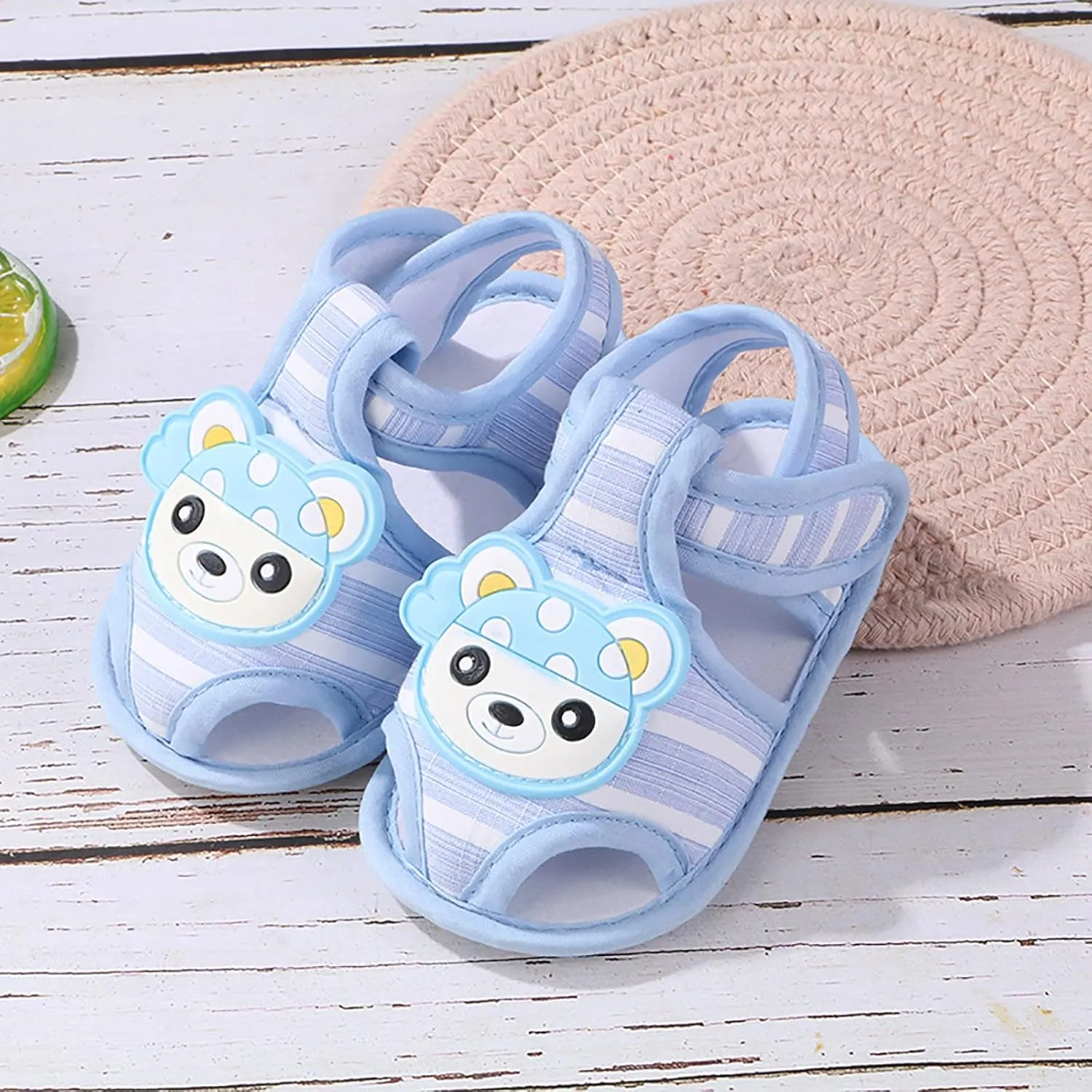 Baby Boys Girls Cute Cartoon Sandals Infant Soft Sole Closed Toe Anti Slip Lightweight Fuzzy Slippers for Summer
