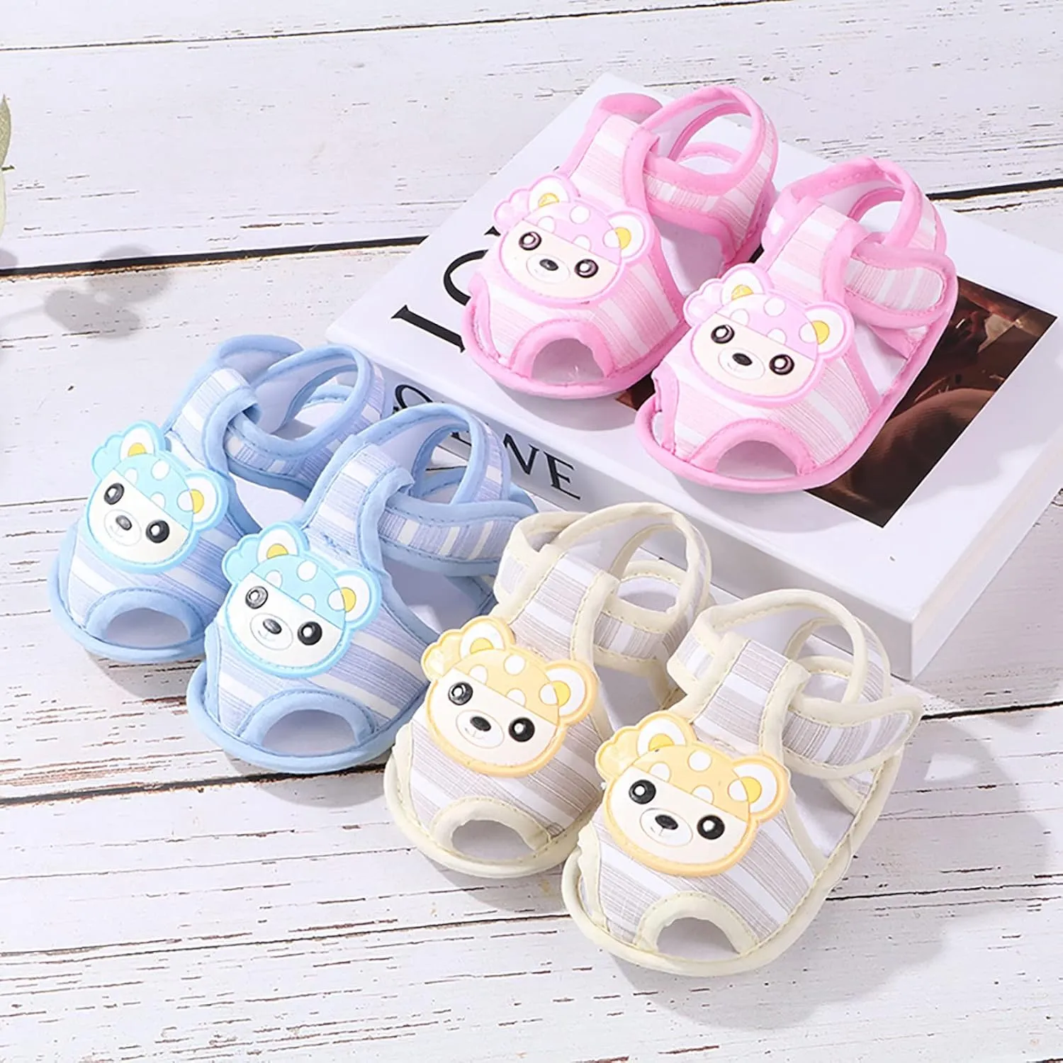 Baby Boys Girls Cute Cartoon Sandals Infant Soft Sole Closed Toe Anti Slip Lightweight Fuzzy Slippers for Summer