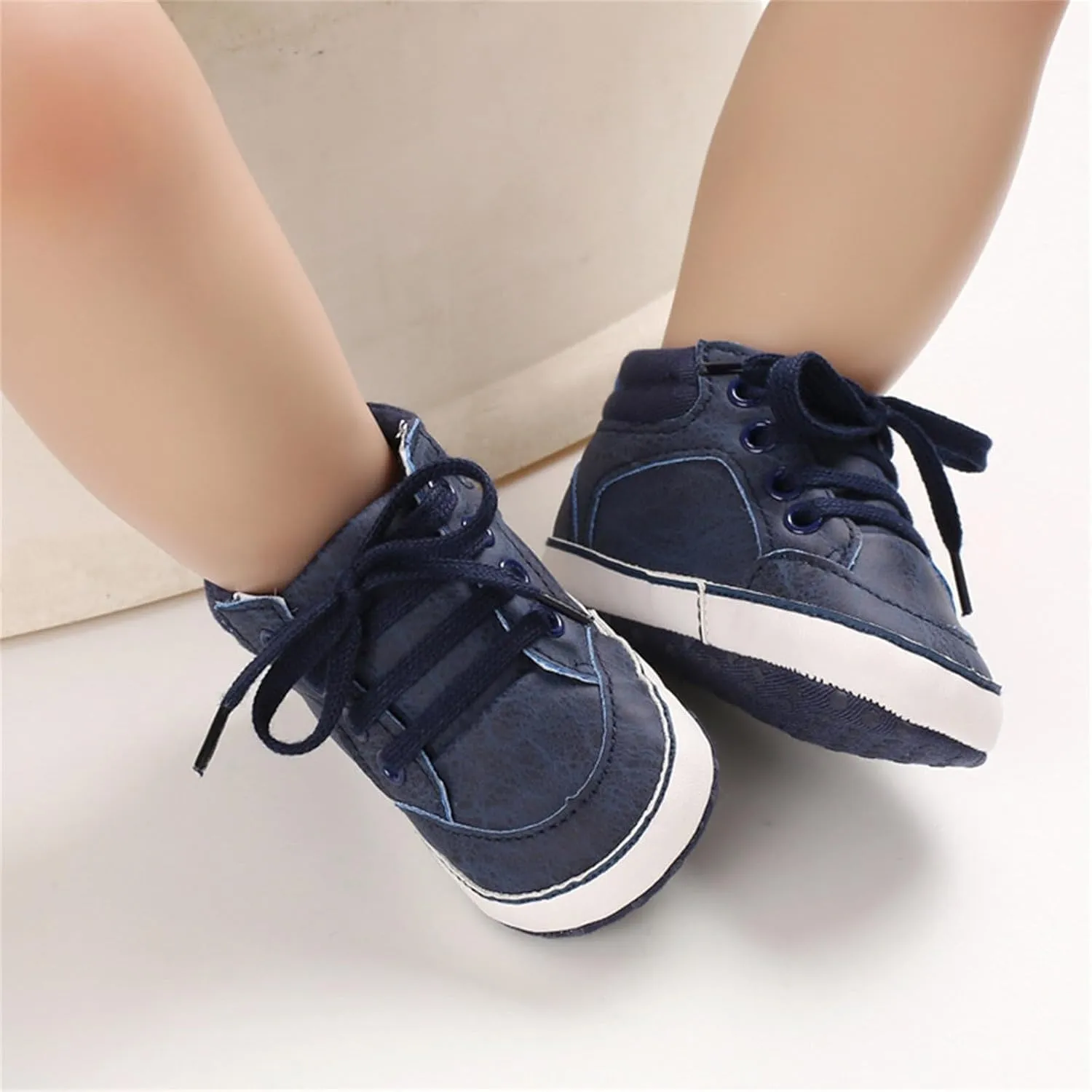 Baby Boys Girls High Top Sneakers Ankle PU Leather Non-Slip Soft Rubber Sole Infant Booties First Walking Shoes