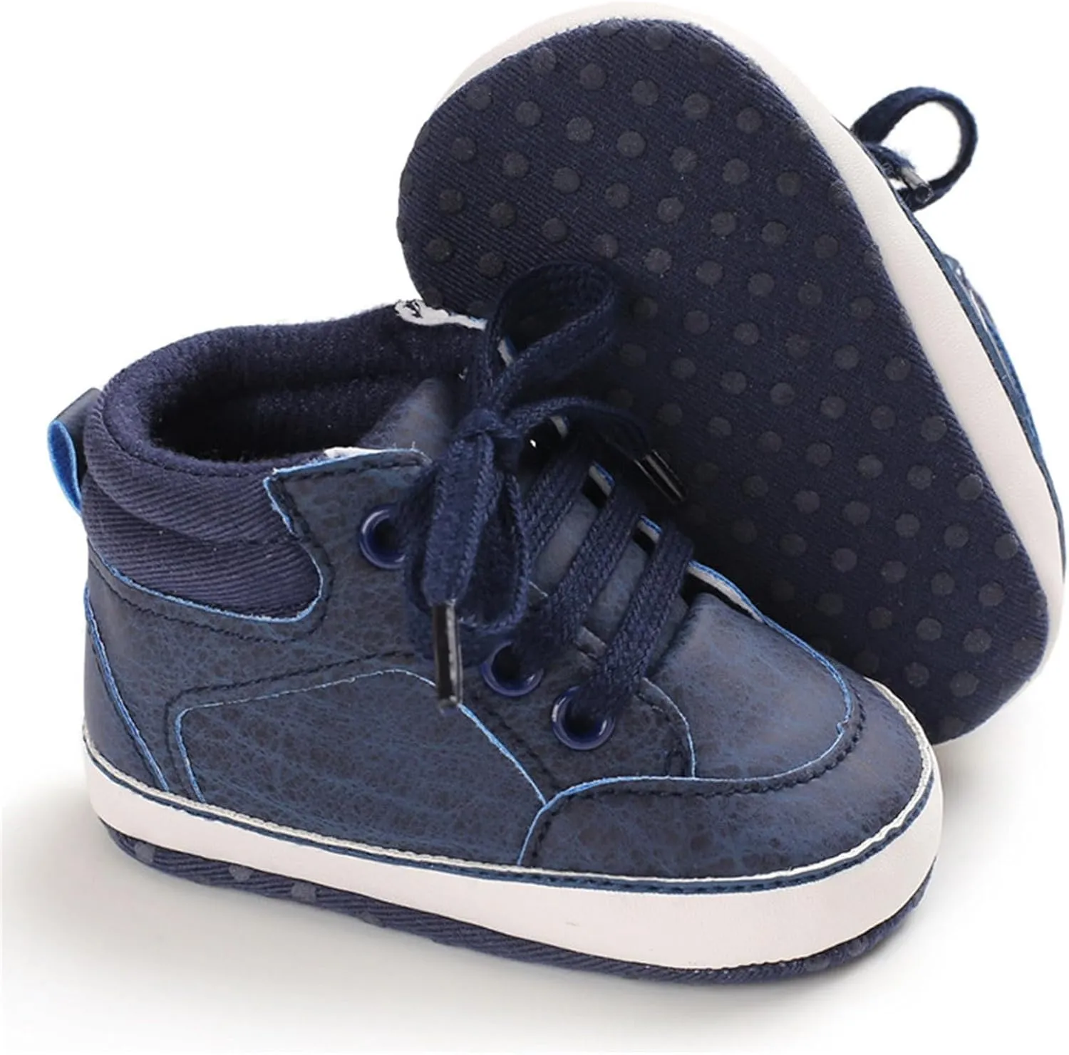 Baby Boys Girls High Top Sneakers Ankle PU Leather Non-Slip Soft Rubber Sole Infant Booties First Walking Shoes