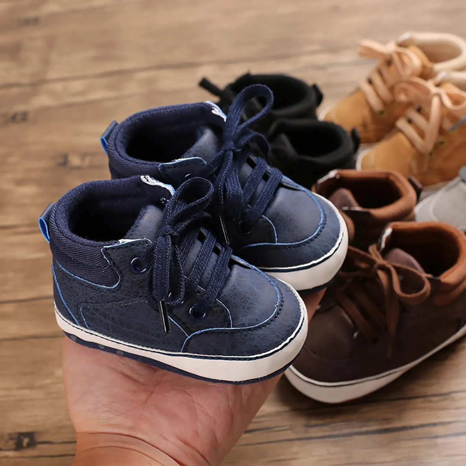 Baby Boys Girls High Top Sneakers Soft Soles Anti Slip Ankle Shoes Infant Toddler Flat Bottom First Walking Shoes Baby