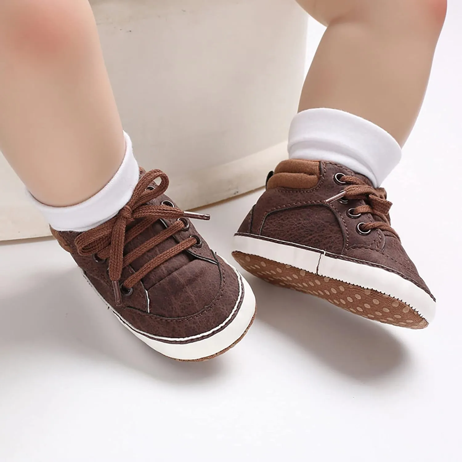 Baby Boys Girls High Top Sneakers Soft Soles Anti Slip Ankle Shoes Infant Toddler Flat Bottom First Walking Shoes Baby
