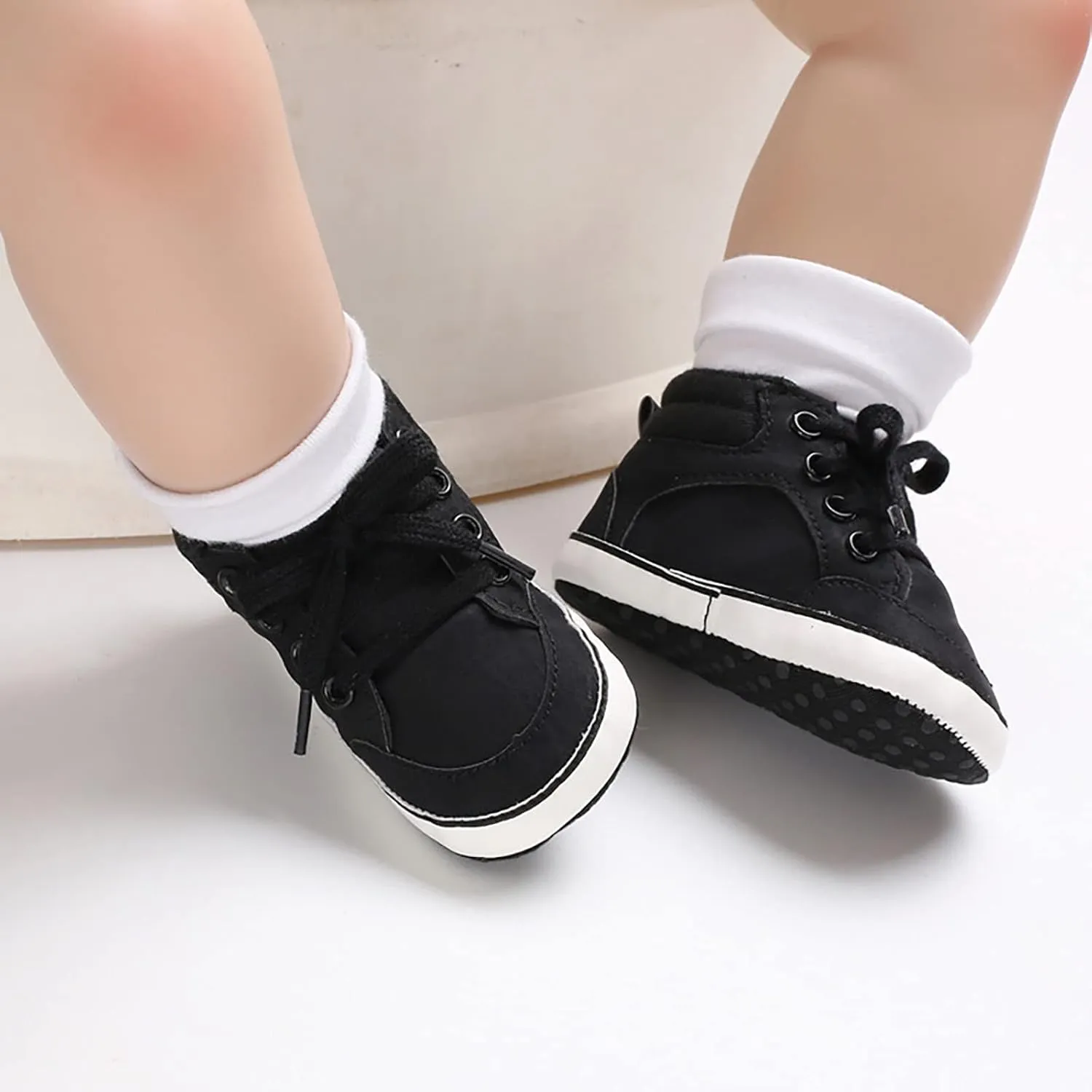 Baby Boys Girls High Top Sneakers Soft Soles Anti Slip Ankle Shoes Infant Toddler Flat Bottom First Walking Shoes Baby