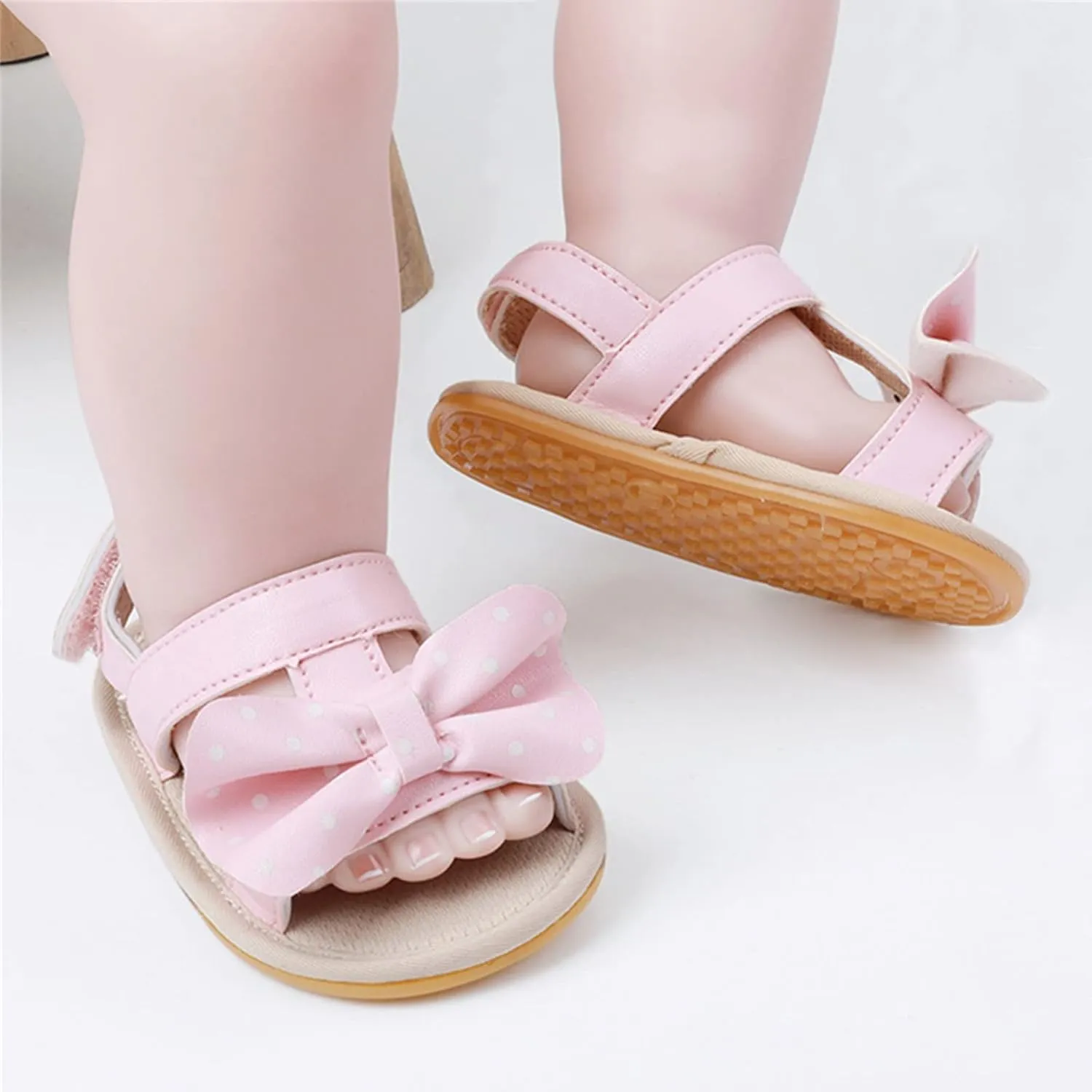 Baby Boys Girls Summer Sandals Non-Slip Soft Sole Infant Slippers Leather Crib Shoes for Toddler First Walkers 0-18M (Pink-03#WER, 12 Months)