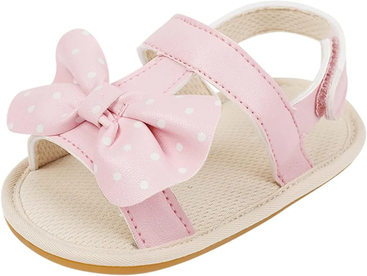 Baby Boys Girls Summer Sandals Non-Slip Soft Sole Infant Slippers Leather Crib Shoes for Toddler First Walkers 0-18M (Pink-03#WER, 12 Months)