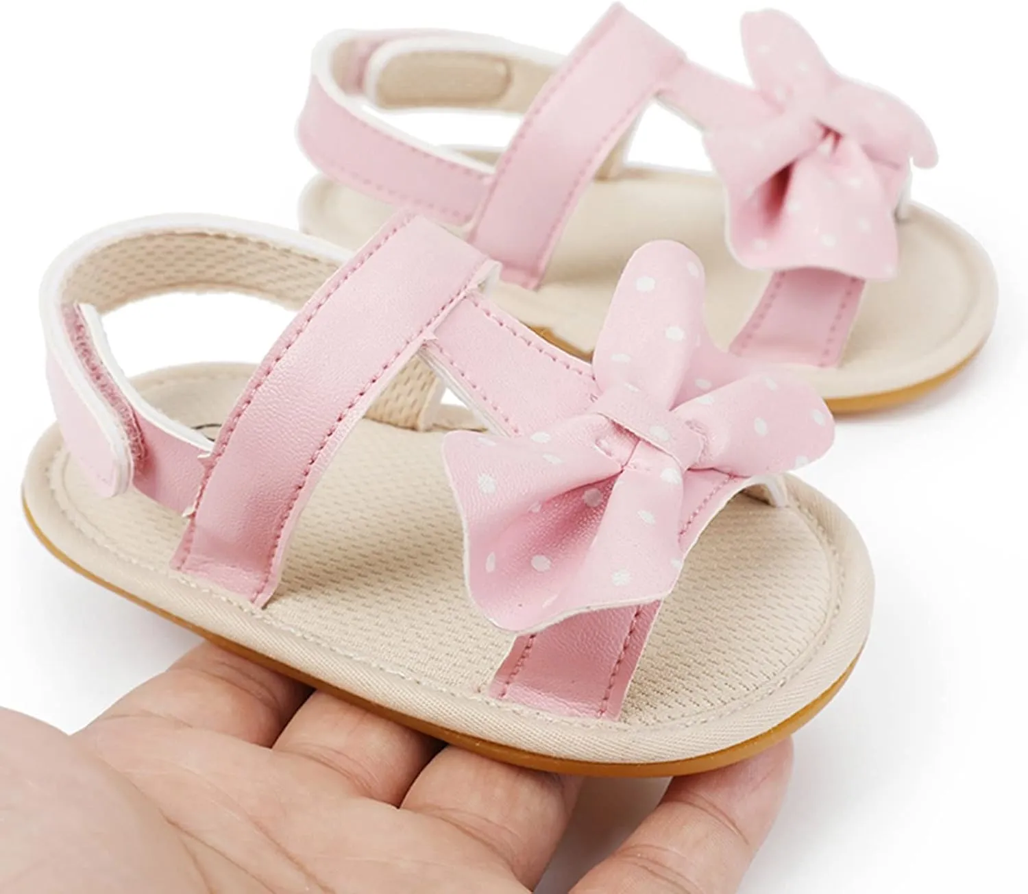 Baby Boys Girls Summer Sandals Non-Slip Soft Sole Infant Slippers Leather Crib Shoes for Toddler First Walkers 0-18M (Pink-03#WER, 12 Months)