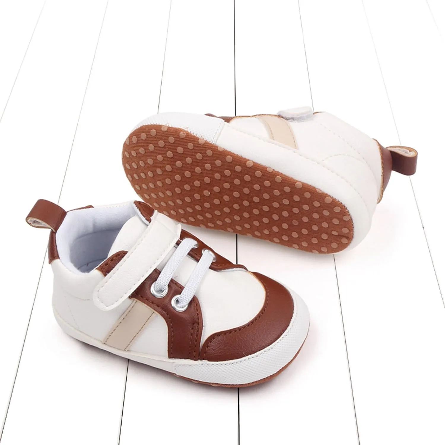 Baby Boys Leather First Walking Sneakers Toddler Girls Infant Anti-Slip Rubber Sole Lightweight First Step Shoes