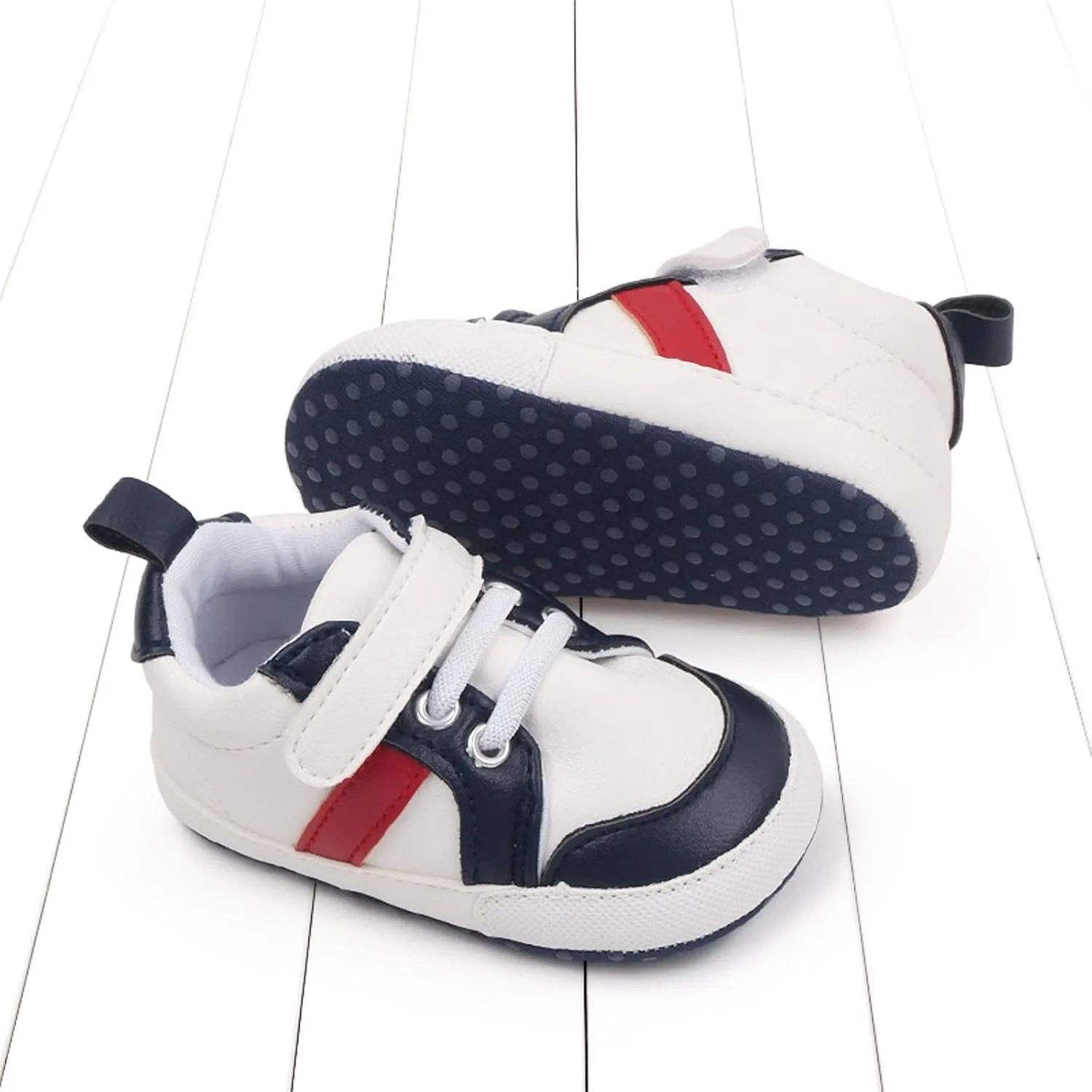 Baby Boys Leather First Walking Sneakers Toddler Girls Infant Anti-Slip Rubber Sole Lightweight First Step Shoes