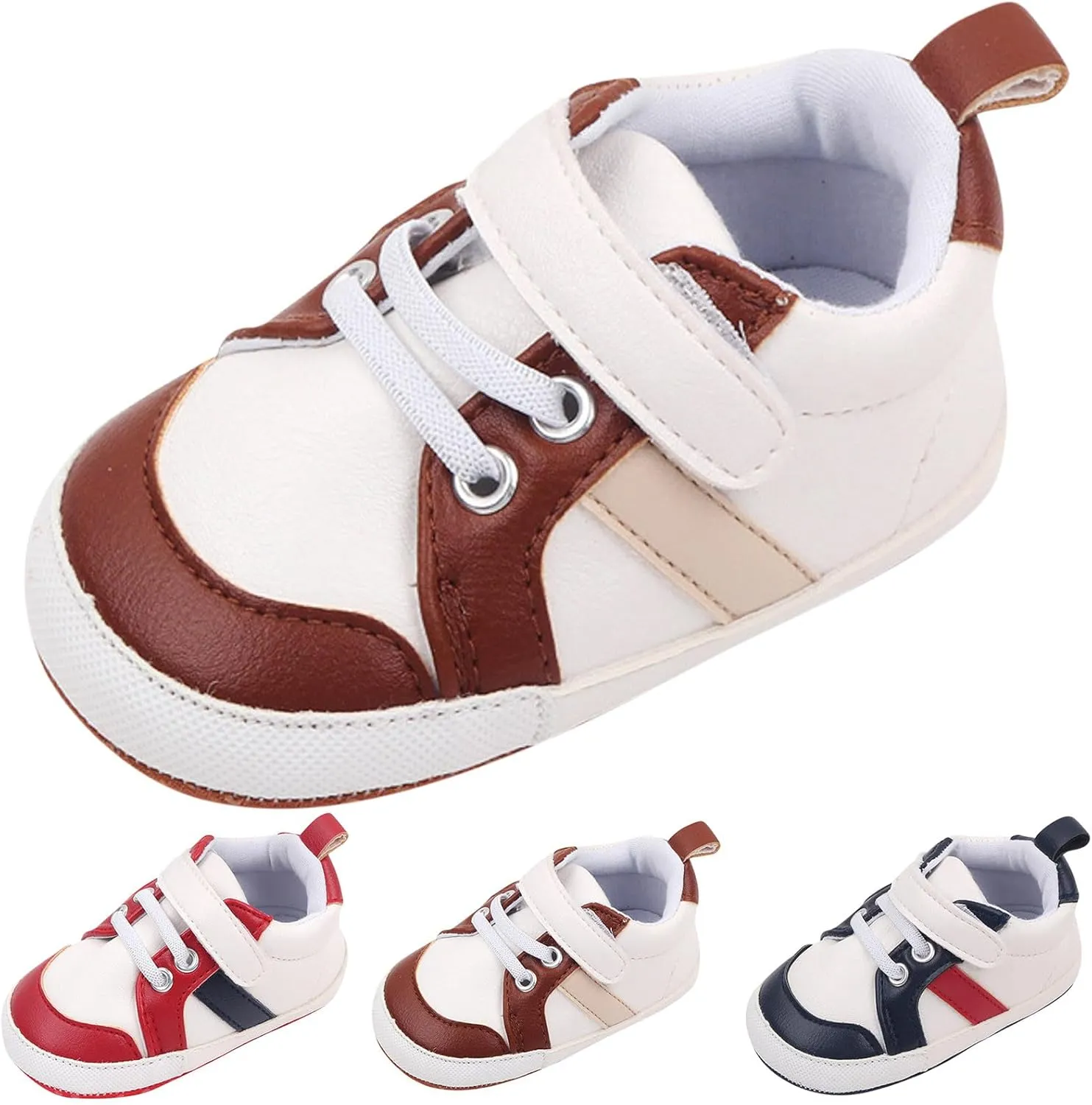 Baby Boys Leather First Walking Sneakers Toddler Girls Infant Anti-Slip Rubber Sole Lightweight First Step Shoes
