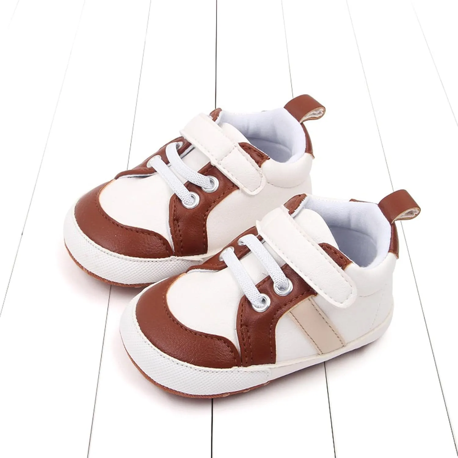 Baby Boys Leather First Walking Sneakers Toddler Girls Infant Anti-Slip Rubber Sole Lightweight First Step Shoes