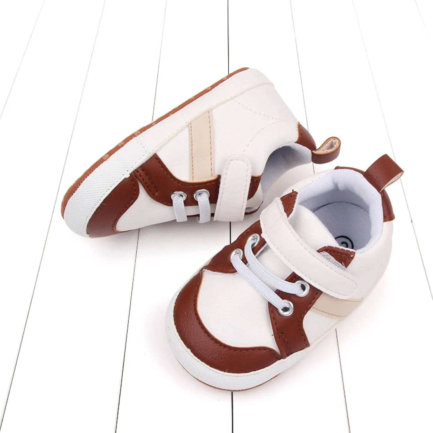Baby Boys Leather First Walking Sneakers Toddler Girls Infant Anti-Slip Rubber Sole Lightweight First Step Shoes