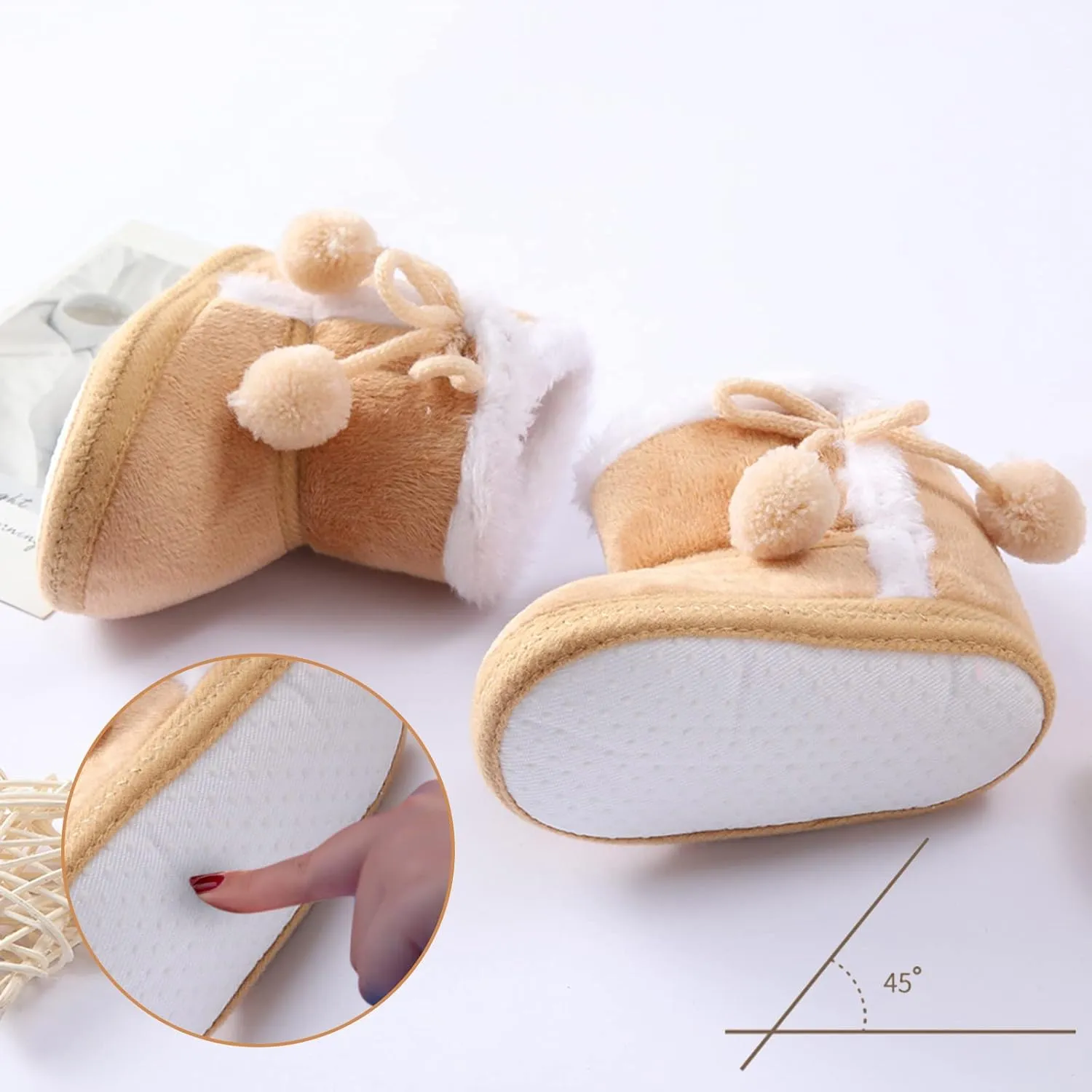 Baby Cozy Fleece Sherpa Booties Newborn Boys Girls Winter Boots Infant Soft Sole Warm Crib Booties Snow Shoes