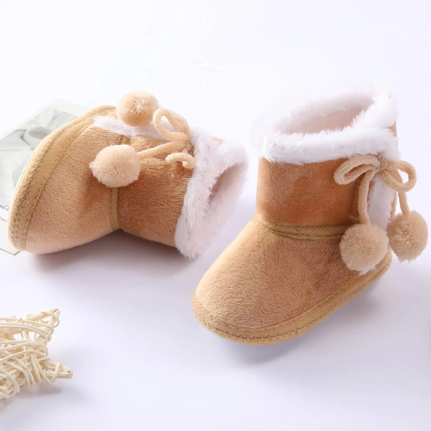 Baby Cozy Fleece Sherpa Booties Newborn Boys Girls Winter Boots Infant Soft Sole Warm Crib Booties Snow Shoes