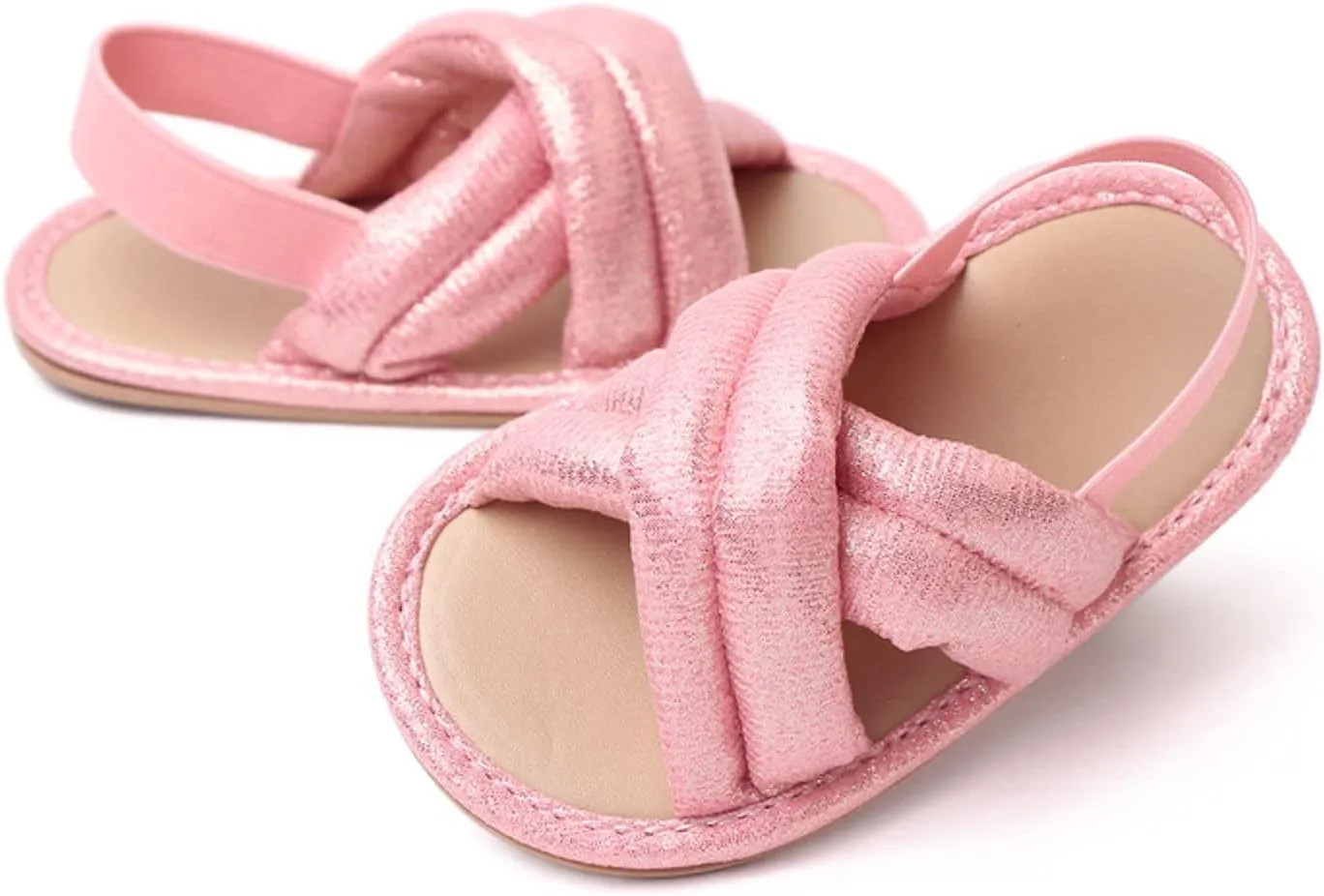 Baby Flip Flops Sandals Baby Open Toe Soft Rubber Sole Elastic Strap Flats Toddler First Walking Beach Water Shoes