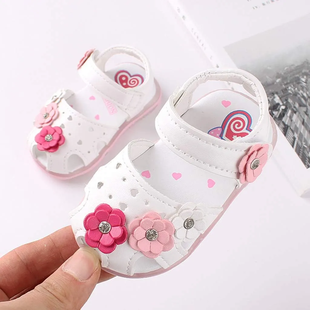 Baby Flowers Girls Shoes Sandals Toddler Infant Kids LED Luminous Baby Shoes Size Five Toddler Girls Shoes (White, 12-15 Months)