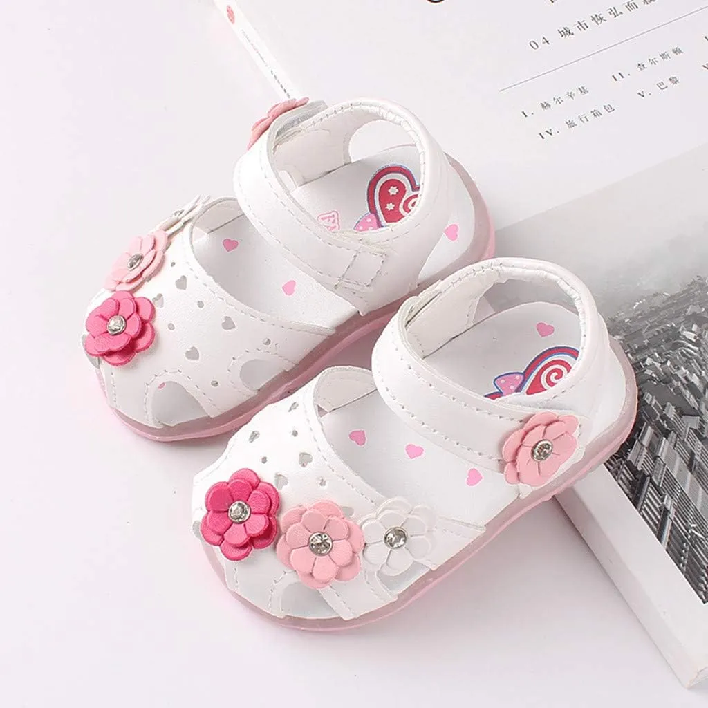 Baby Flowers Girls Shoes Sandals Toddler Infant Kids LED Luminous Baby Shoes Size Five Toddler Girls Shoes (White, 12-15 Months)