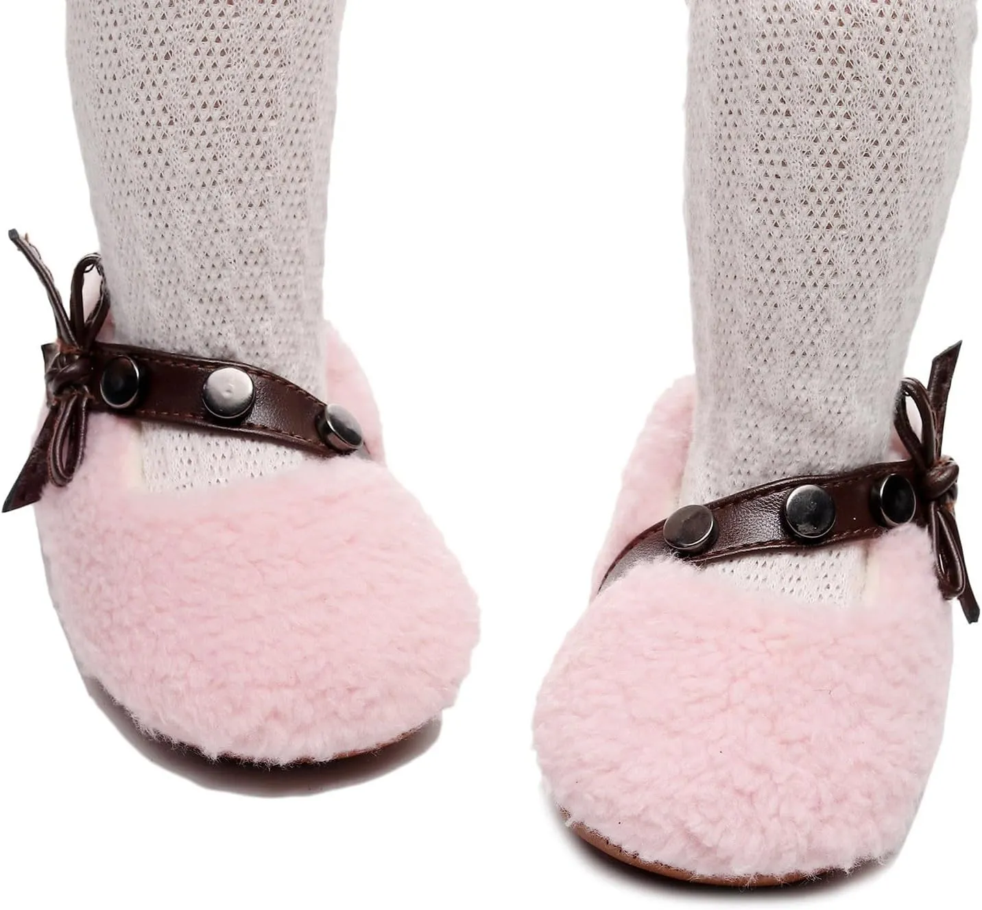 Baby Furry Flats Infant Faux Fur Lined Soft Shoes Baby Winter Ankle Non-Slip Rubber Sole Toddler Snow Crib Shoes