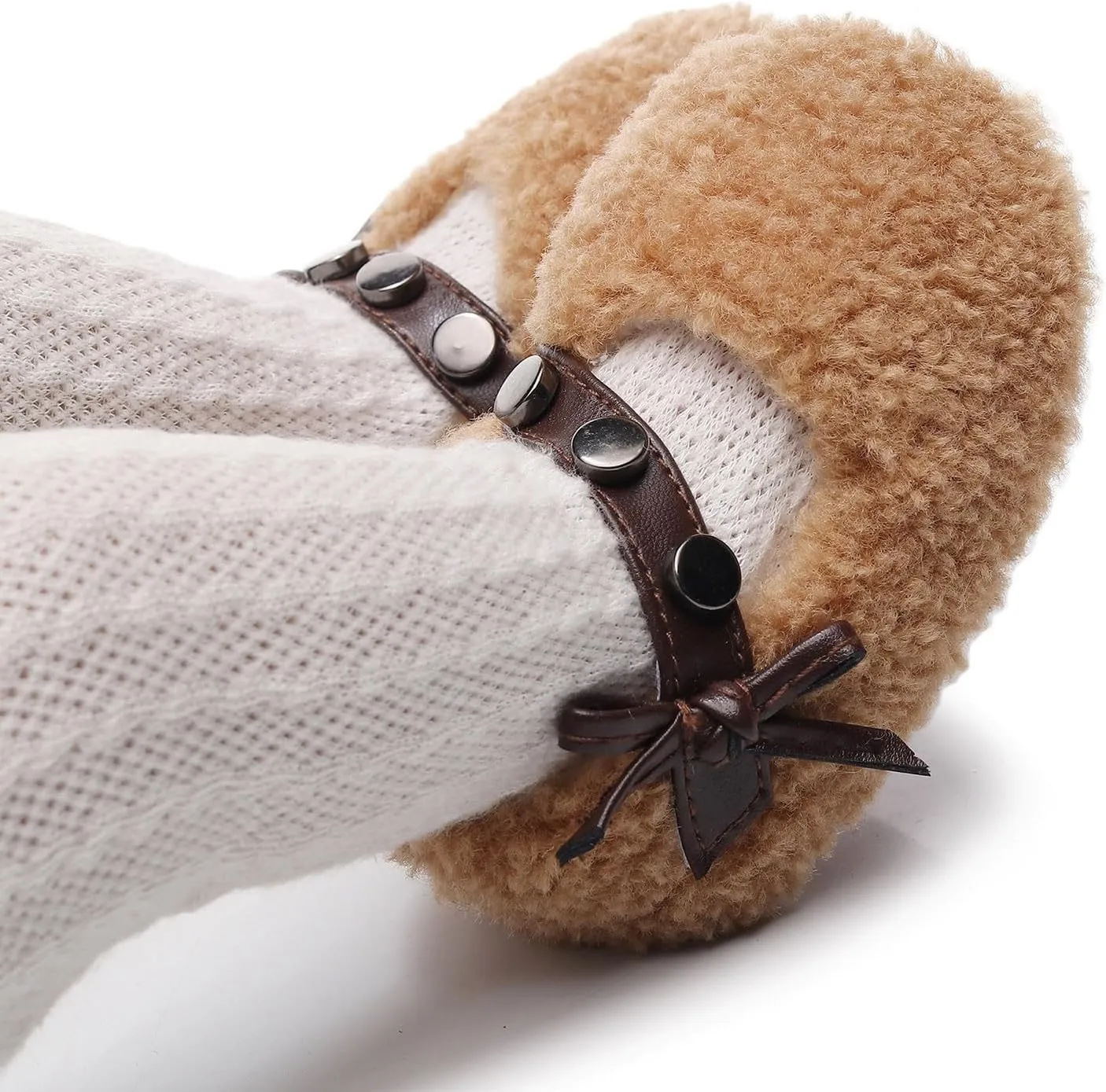 Baby Furry Flats Infant Faux Fur Lined Soft Shoes Baby Winter Ankle Non-Slip Rubber Sole Toddler Snow Crib Shoes