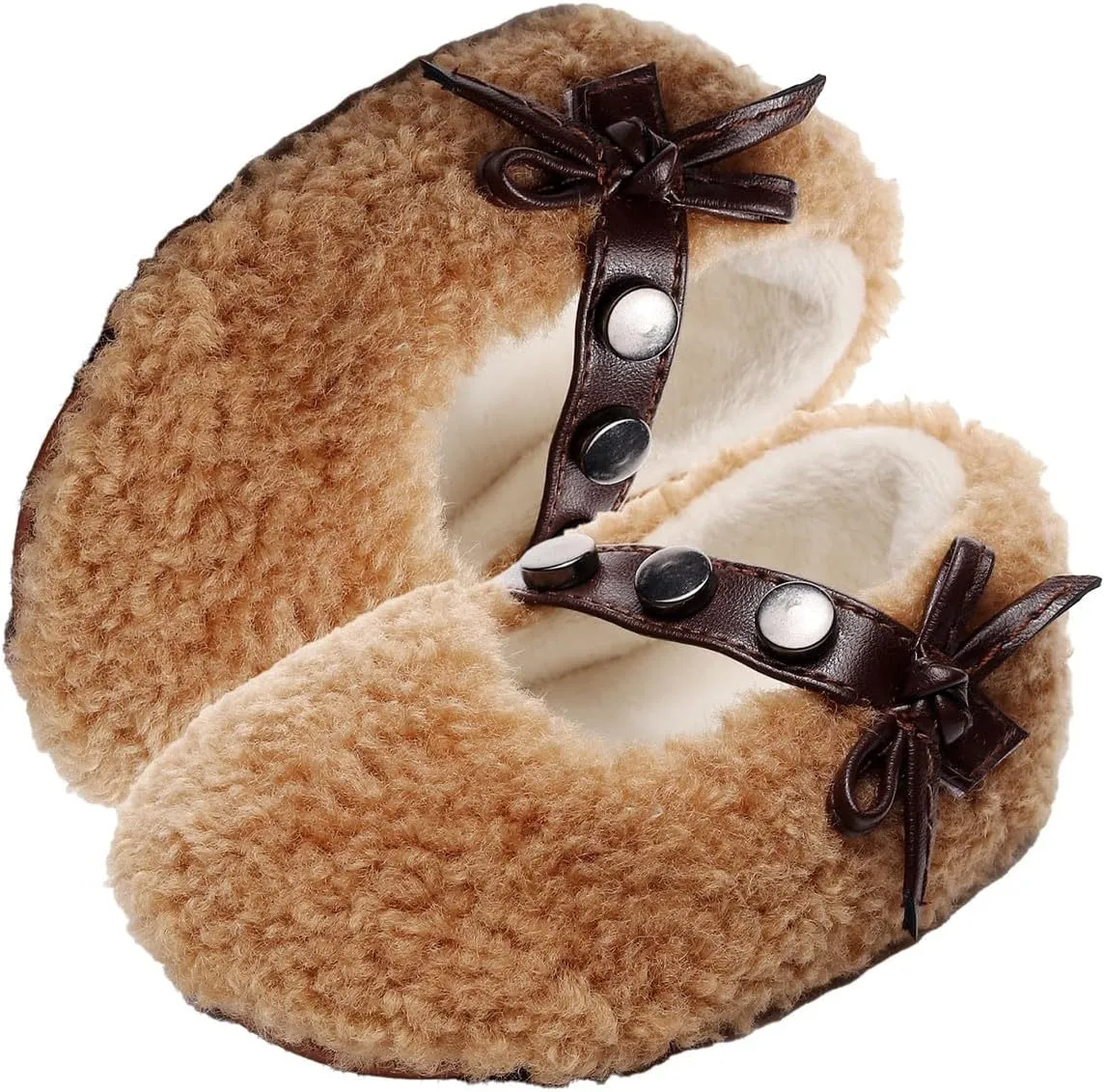 Baby Furry Flats Infant Faux Fur Lined Soft Shoes Baby Winter Ankle Non-Slip Rubber Sole Toddler Snow Crib Shoes