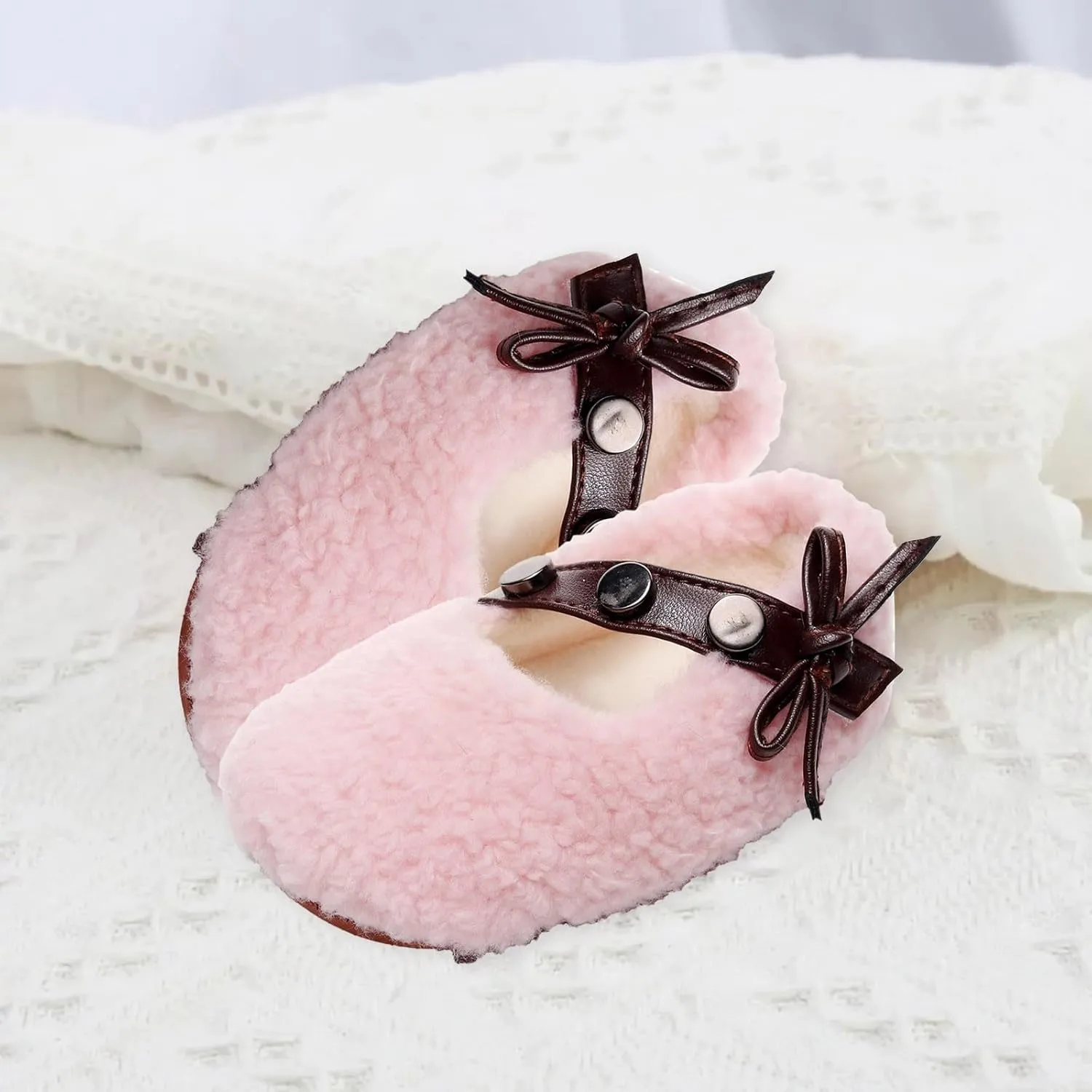 Baby Furry Flats Infant Faux Fur Lined Soft Shoes Baby Winter Ankle Non-Slip Rubber Sole Toddler Snow Crib Shoes