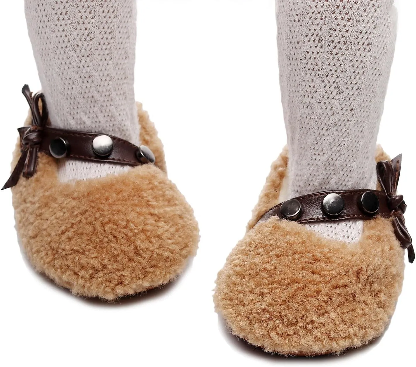 Baby Furry Flats Infant Faux Fur Lined Soft Shoes Baby Winter Ankle Non-Slip Rubber Sole Toddler Snow Crib Shoes