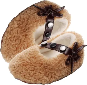 Baby Furry Flats Infant Faux Fur Lined Soft Shoes Baby Winter Ankle Non-Slip Rubber Sole Toddler Snow Crib Shoes