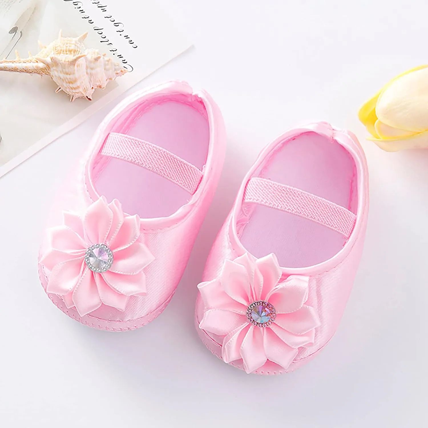 Baby Girl Flower Princes Shoes Soft Sole Mary Jane Flat Wedding Party Dress Crib Shoes Non-slip Toddler First Walkers